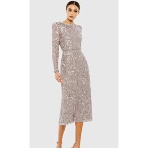 Mac Duggal Style#93595 Light Purple Embellished High Neck Puff Sleeve Midi Dress